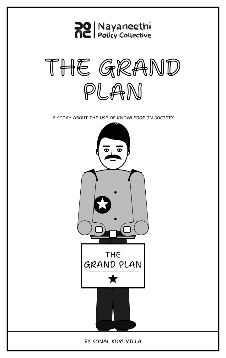 The Grand Plan comic cover: a leader in uniform holding a folder labelled The Grand Plan